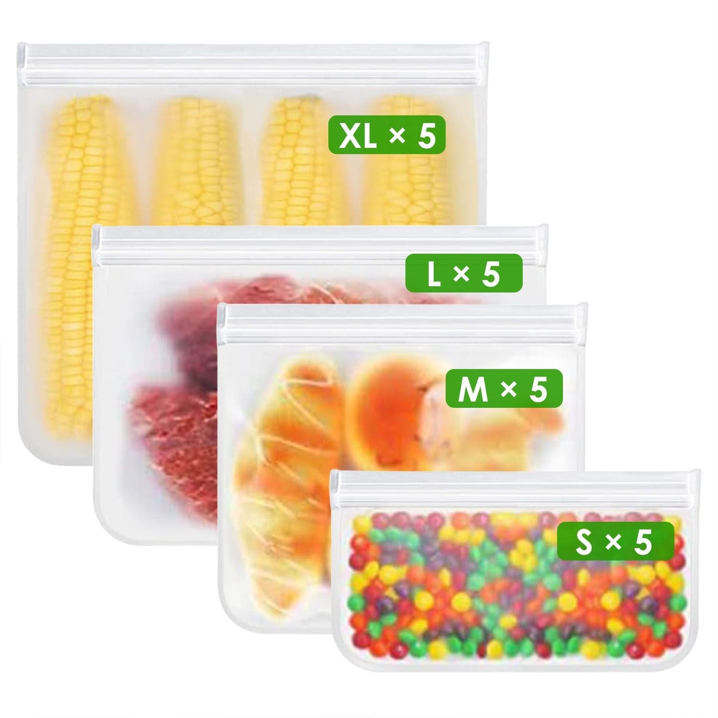 20Pcs Reusable Food Storage Bags 5 Sandwich Snack Gallon Quart Bag Leakproof B PA F ree Food Container Freezer Safe Lunch Bag EasyOptionXY LLC