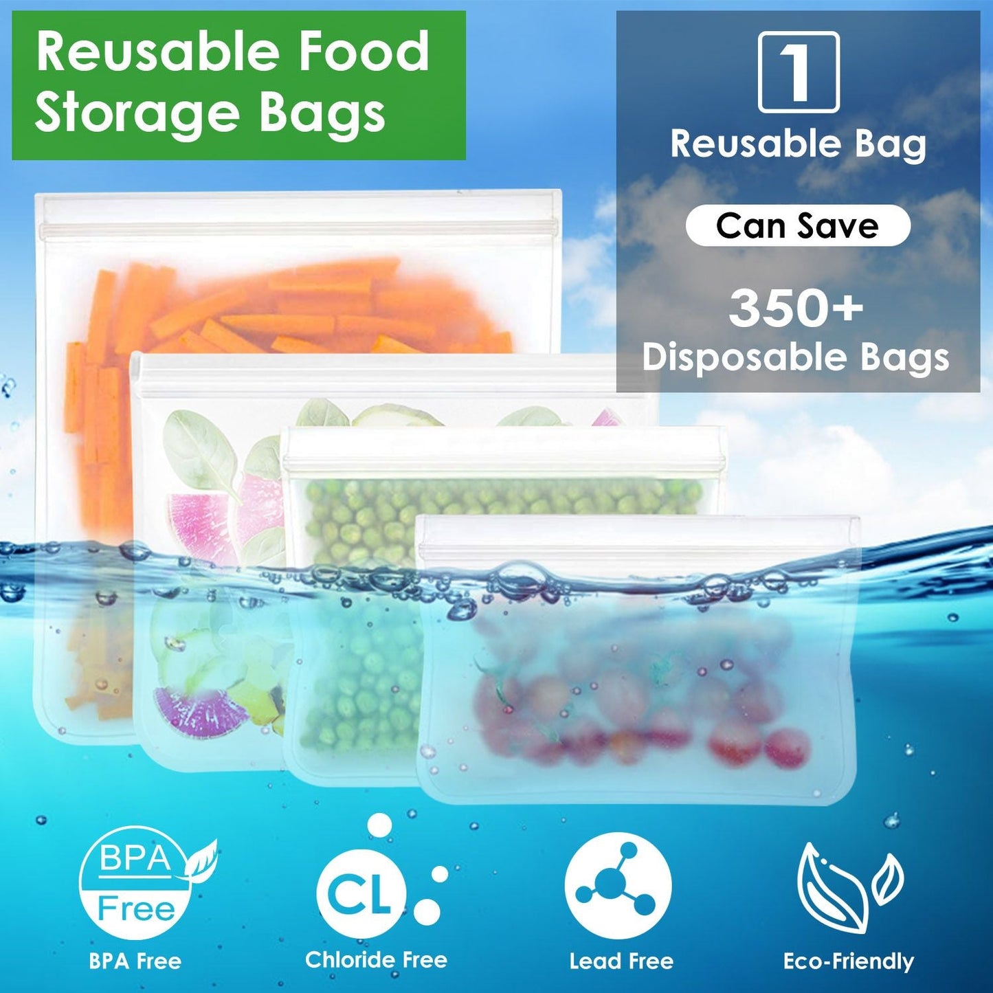 20Pcs Reusable Food Storage Bags 5 Sandwich Snack Gallon Quart Bag Leakproof B PA F ree Food Container Freezer Safe Lunch Bag EasyOptionXY LLC