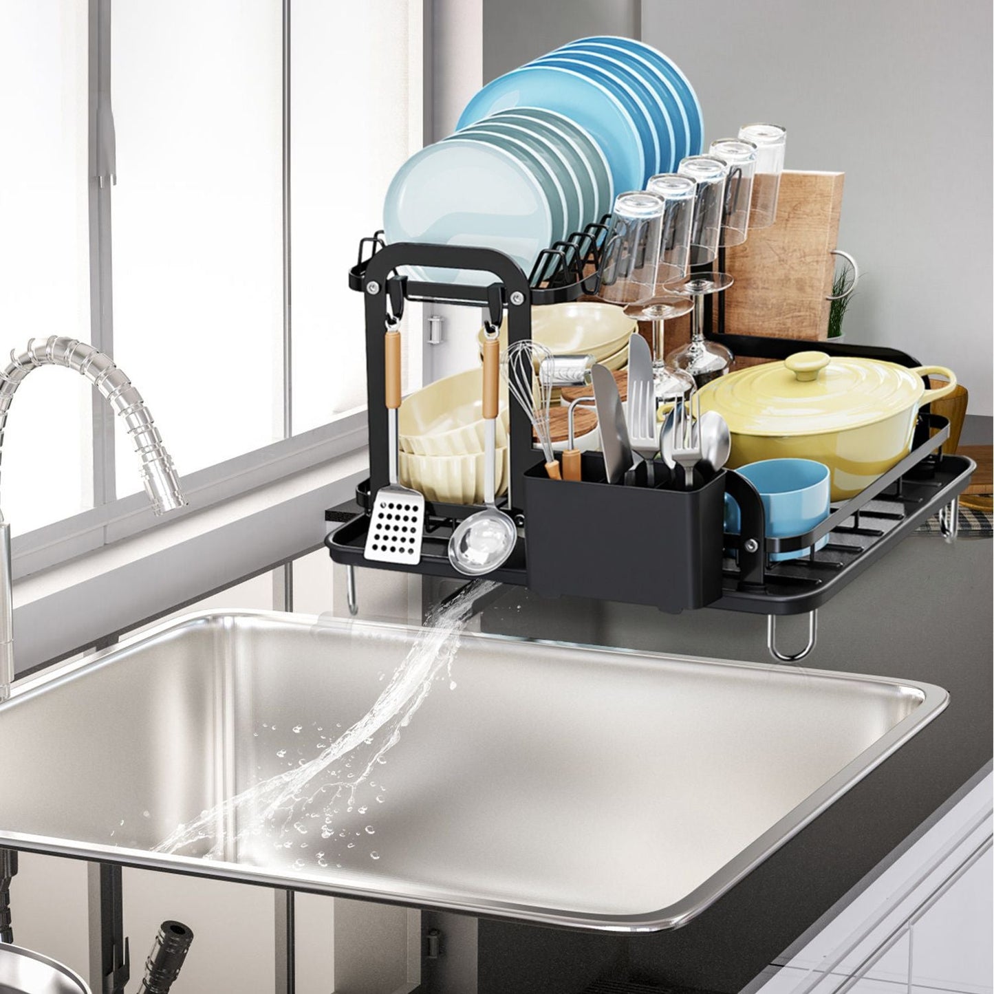 2-Tier Dish Drying Rack for Kitchen Counter Space Saving Rustproof Dish Rack with Drainboard Detachable Kitchen Drainer Organizer Set EasyOptionXY LLC