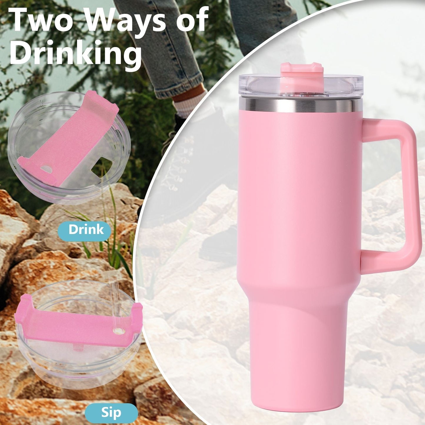 40oz large capacity tumbler, With Handle And Straw Lid, Insulated Reusable Stainless Steel Water Bottles Travel Mug Coffee Cup car cup water cup For Men Women Outdoor Camping Driving, gift EasyOptionXY LLC