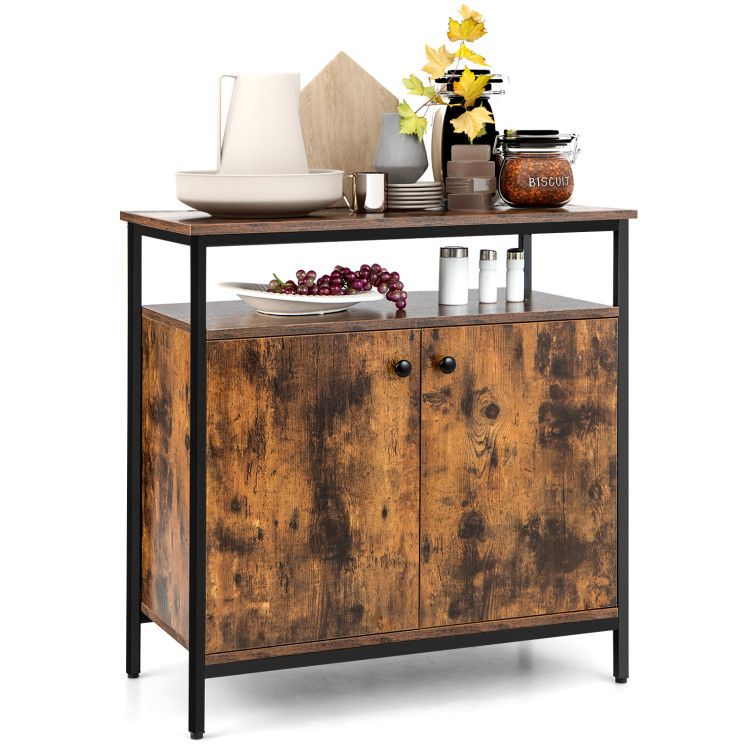 2-Door Buffet Cabinet with Shelves and Cable Management Holes EasyOptionXY LLC