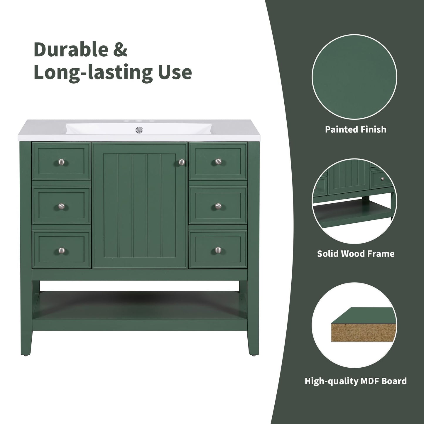 36\" Bathroom Vanity with Sink Combo, One Cabinet and Three Drawers, Solid Wood and MDF Board EasyOptionXY LLC