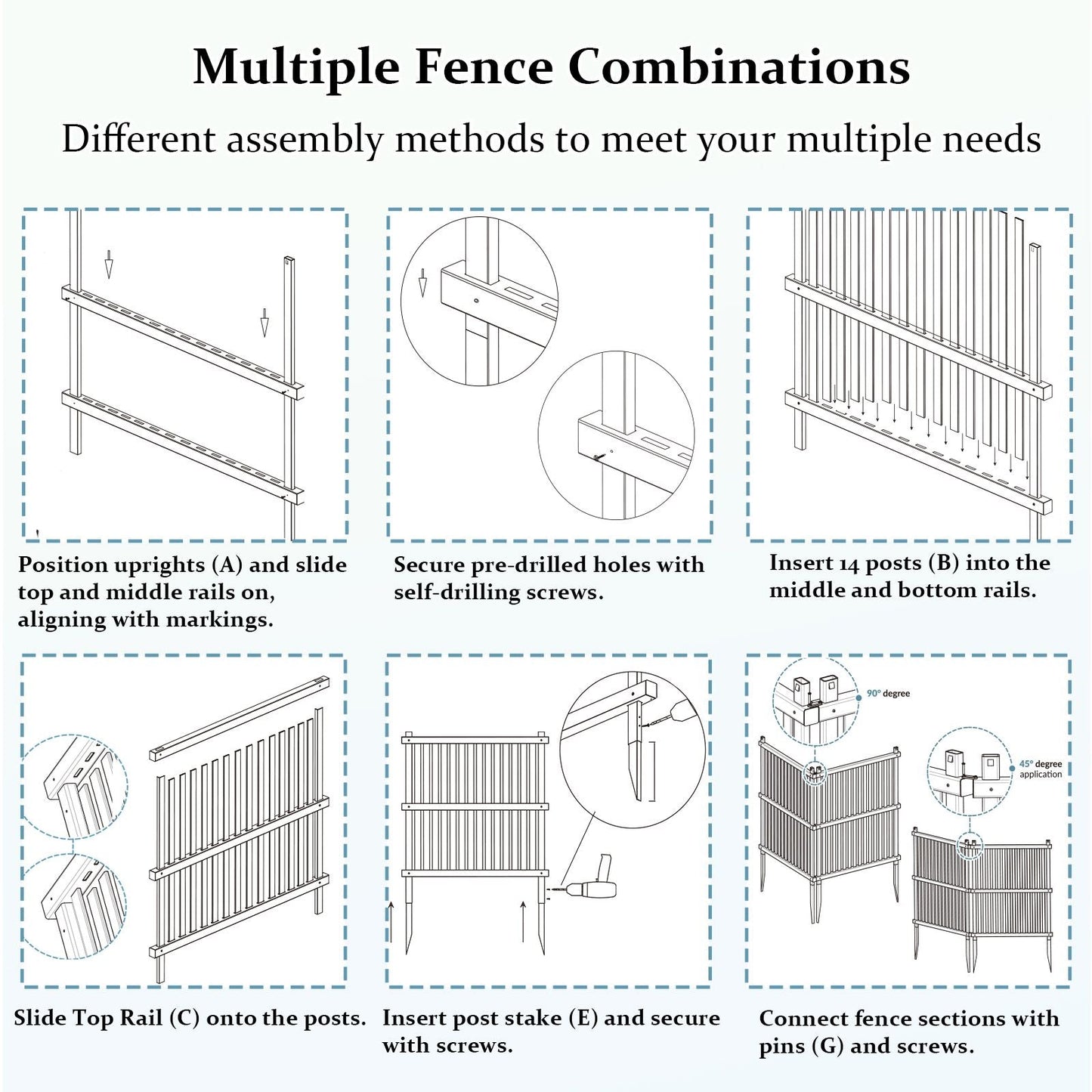 Air Conditioner Fence, Trash Can Vinyl Privacy Fence White Panel for Outside, Outdoor Pool Equipment Enclosure with Metal Stakes, (2-Pack) EasyOptionXY LLC