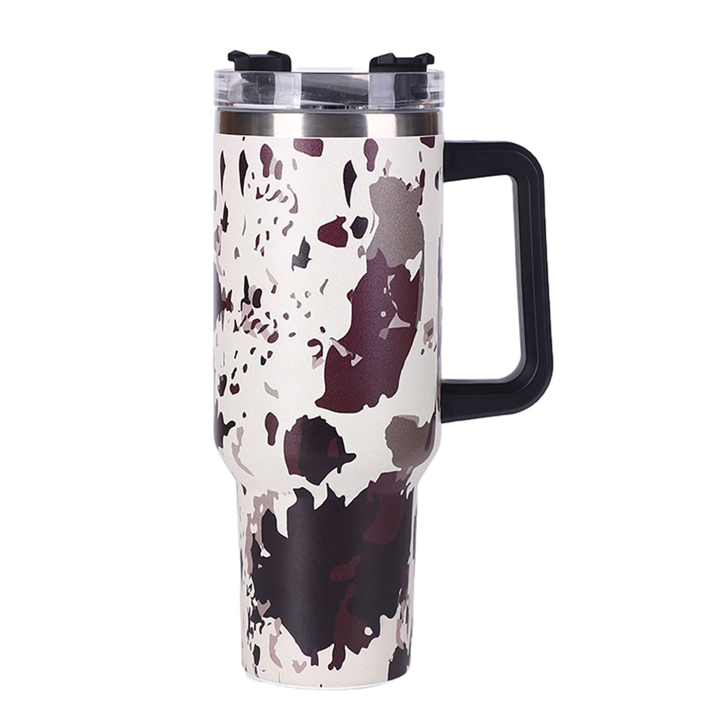 40oz 5D cowprint Insulated Tumbler With Handle And Straw Lid Portable Large Capacity water bottle, Heat preservation,304 Stainless Steel Cup For Outdoor Sports, Travel & Camping Birthday Gift EasyOptionXY LLC