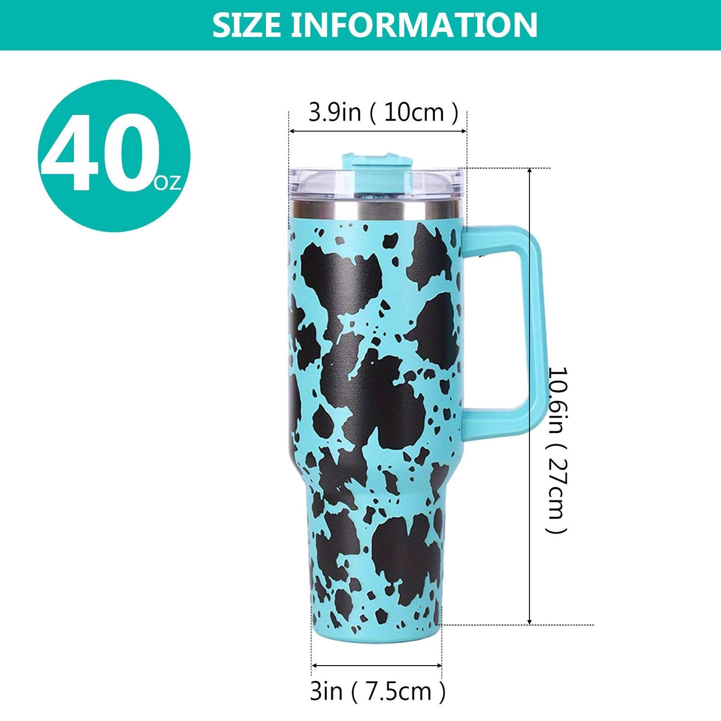 40oz 5D cowprint Insulated Tumbler With Handle And Straw Lid Portable Large Capacity water bottle, Heat preservation,304 Stainless Steel Cup For Outdoor Sports, Travel & Camping Birthday Gift EasyOptionXY LLC