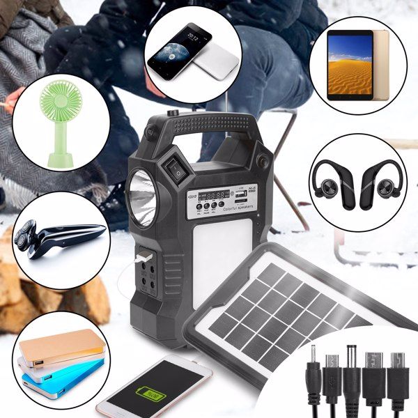 Portable Solar Power Station Rechargeable Backup Power Bank w/Flashlight 3 Lighting Bulbs For Camping Outage Garden Lamp EasyOptionXY LLC