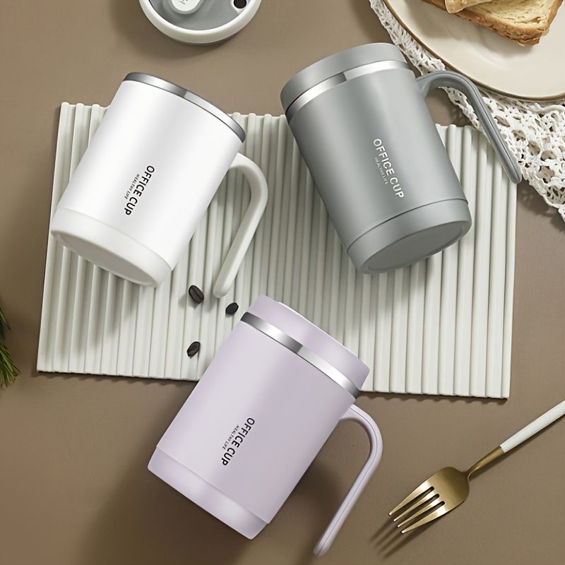 1pc Stainless Steel Cups With Lid; 16 Oz 304 Stainless Steel Tumblers Durable Coffee Mug With Splash Proof Sliding Lid; Drink With Lid Open; Plastic Housing And Lid; Straw Not Included EasyOptionXY LLC