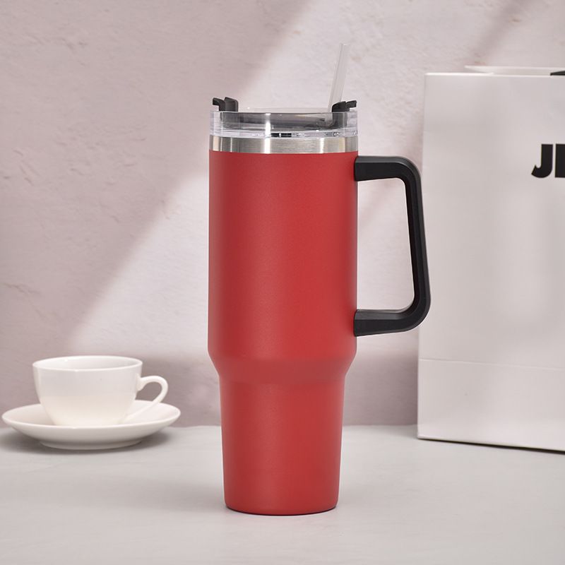 40oz Handle Car Cup with pipette stainless Steel insulated Cold beer cup portable ice cup with handle; Insulated Reusable Leakproof Stainless Steel Water Bottle Travel Mug Iced Coffee Cup EasyOptionXY LLC