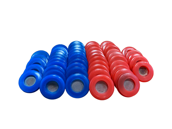25 Red & 25 Blue Poly Seal With Filter Gladhand 50 PACK | 10017RBF RatchetStrap.Com