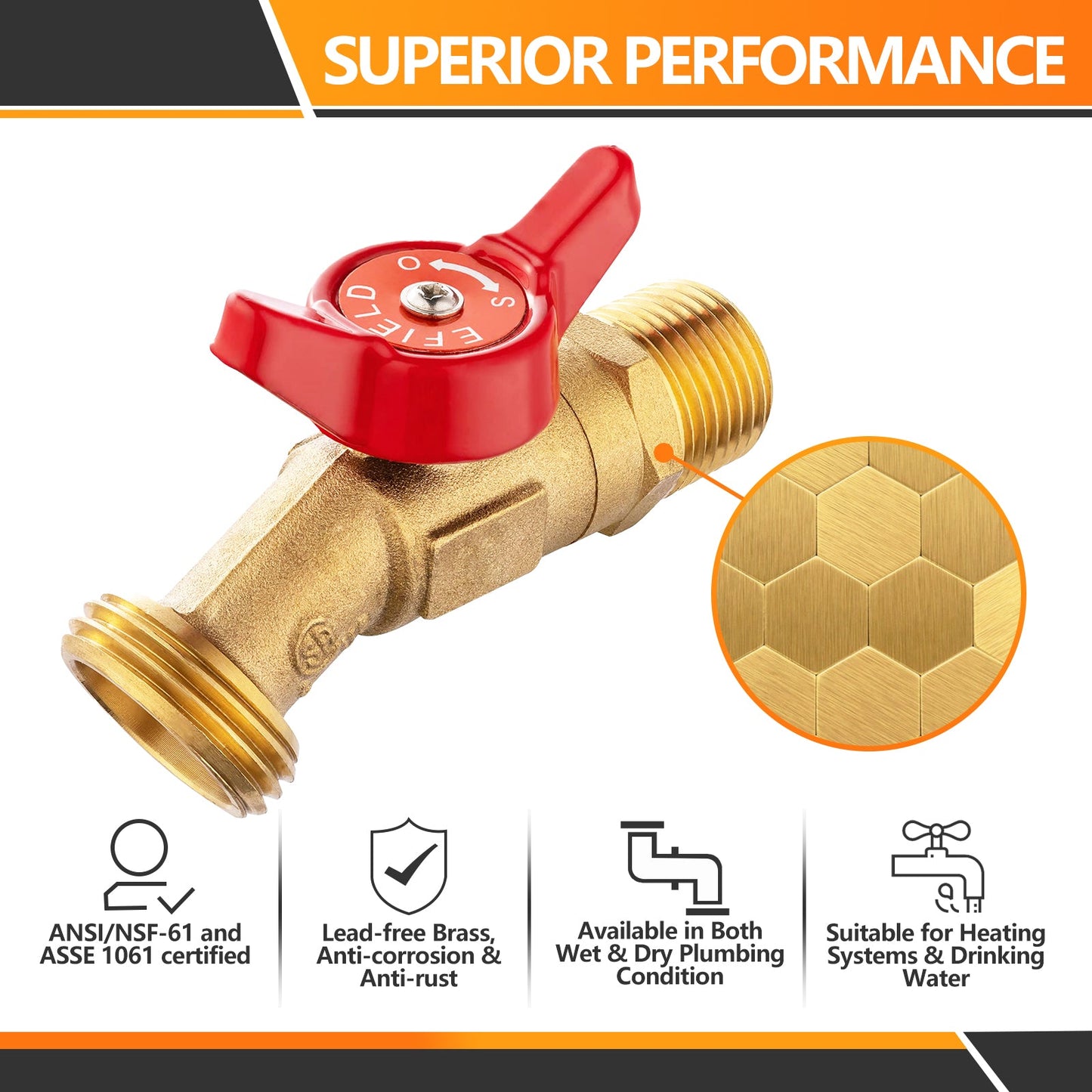 3/4" Hose Boiler Drain Angle, 1/4 Turn