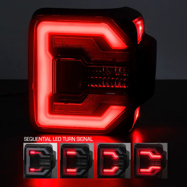 Winjet 2018-2025 Jeep Wrangler JL & JLU LED Sequential Taillights - Black/Smoke