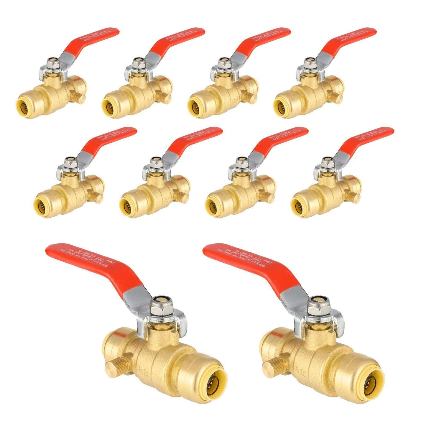 10 Pcs 1/2" Push Fit Ball Valve With Drain, Red Lever (Lead Free)