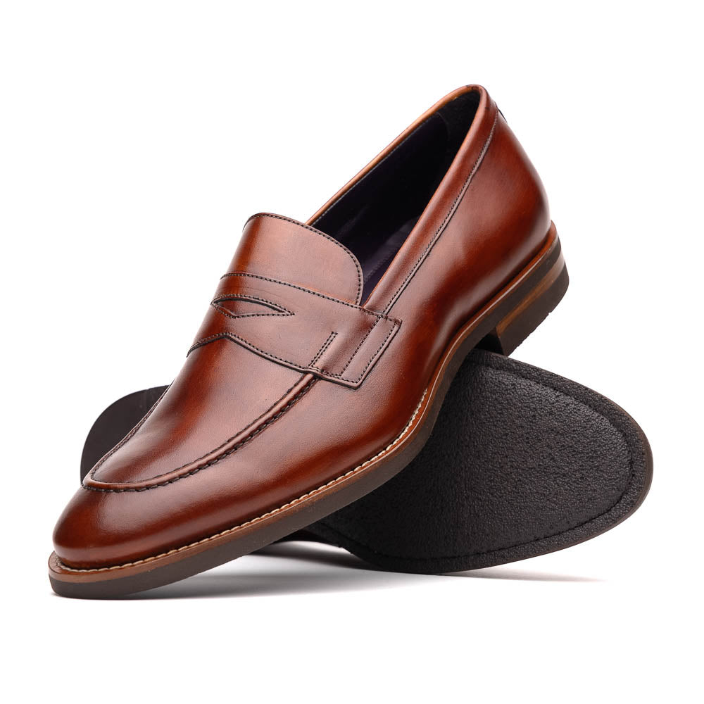 Zelli Italia 15-400-CGN ROMA Hand Burnished Calfskin Penny Loafer Cognac