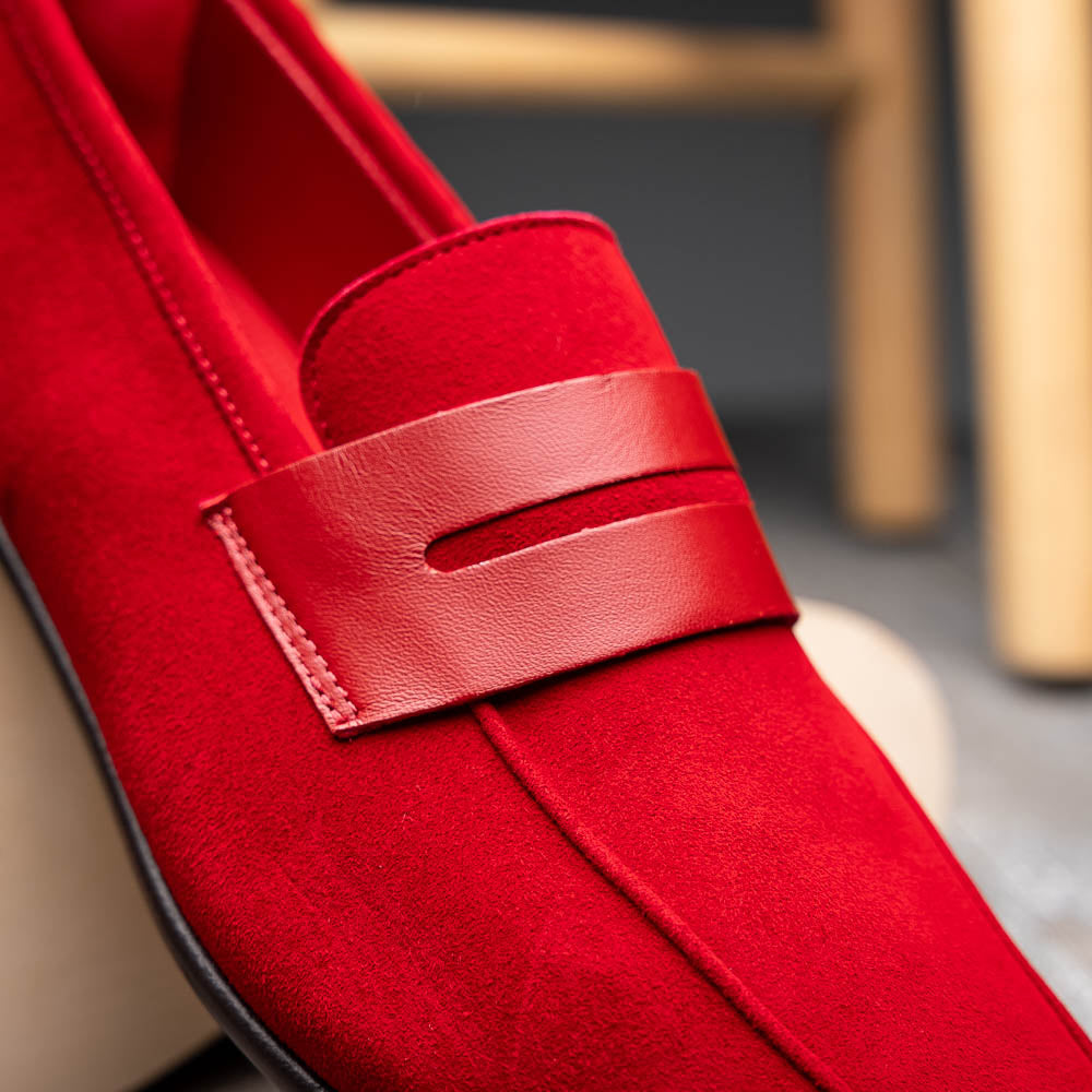 Zelli Italia 16-672-RED Tippa Suede & Calfskin Penny Loafers Red