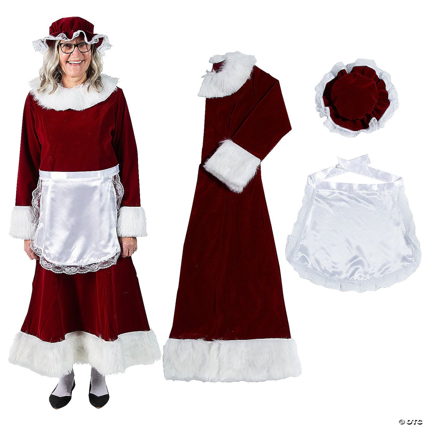 Women's Burgundy Velvet Mrs. Claus Dress Costume - XXL