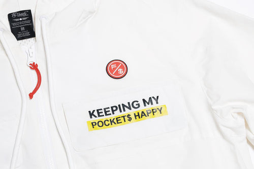 Happy Pockets Windbreaker Zip-Up Jacket (White) Fly Supply Co