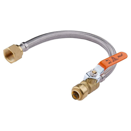 1/2" Push fit x 3/4" FIP, 18" Flexible Water Heater Connector Hose, with Ball Valve
