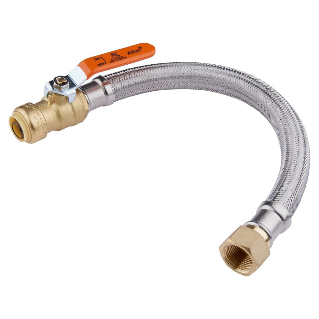 10 Pcs 3/4" Push fit x 3/4" FIP, 15" Flexible Water Heater Connector Hose, with Ball Valve