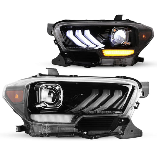 Winjet 2016-2023 Toyota Tacoma DRL Head Lights - Glossy Black/Clear