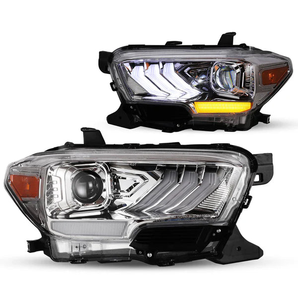 Winjet 2016-2019 Toyota Tacoma/2020-2023 Tacoma SR SR5 TRD Sport DRL Head Lights - Chrome/Clear OffRoadUSA.com