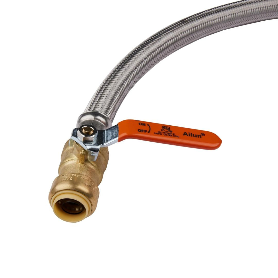 10 Pcs 3/4" Push fit x 3/4" FIP, 15" Flexible Water Heater Connector Hose, with Ball Valve