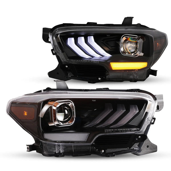Winjet 2016-2023 Toyota Tacoma DRL Head Lights - Matte Black/ Clear OffRoadUSA.com