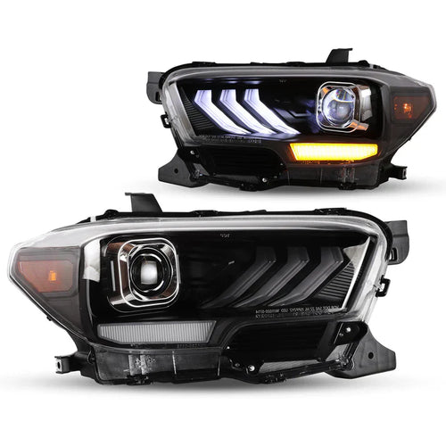 Winjet 2016-2019 Toyota Tacoma/2020-2023 Tacoma SR SR5 TRD Sport DRL Head Lights - Glossy Black/Clear OffRoadUSA.com
