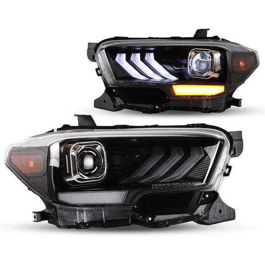 Winjet 2016-2019 Toyota Tacoma/2020-2023 Tacoma SR SR5 TRD Sport DRL Head Lights - Matte Black/ Clear
