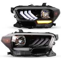 Winjet 2016-2019 Toyota Tacoma/2020-2023 Tacoma SR SR5 TRD Sport DRL Head Lights - Glossy Black/ Clear OffRoadUSA.com
