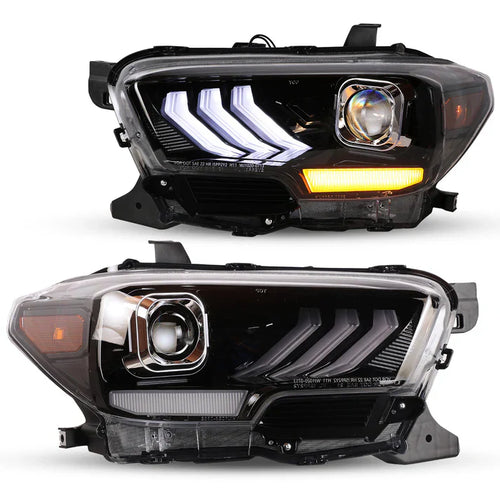 Winjet 2016-2019 Toyota Tacoma/2020-2023 Tacoma SR SR5 TRD Sport DRL Head Lights - Glossy Black/ Clear OffRoadUSA.com