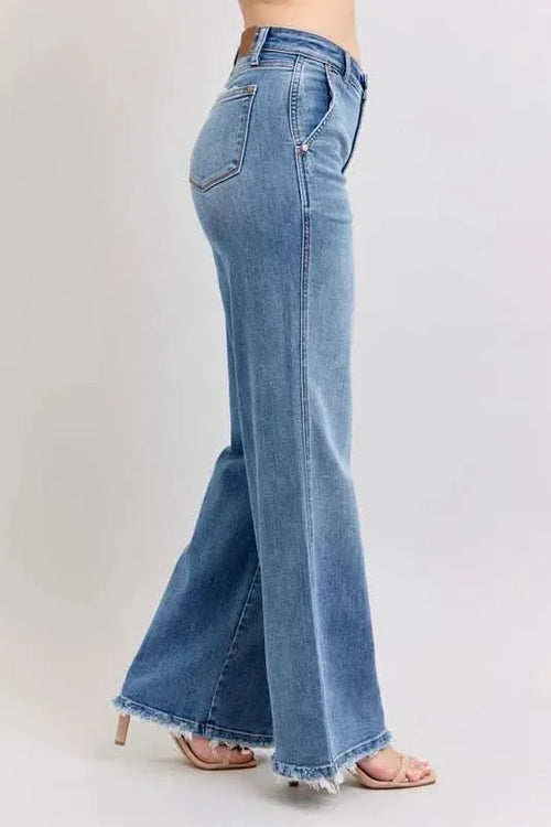 Judy Blue Raw Hem Wide Leg Jeans HTO Apparel