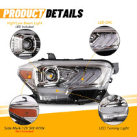 Winjet 2016-2023 Toyota Tacoma DRL Head Lights - Chrome/Clear OffRoadUSA.com