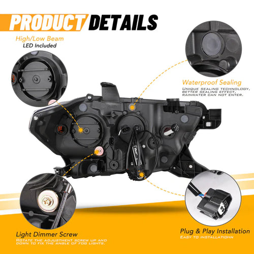 Winjet 2016-2019 Toyota Tacoma/2020-2023 Tacoma SR SR5 TRD Sport DRL Head Lights - Glossy Black/Clear OffRoadUSA.com