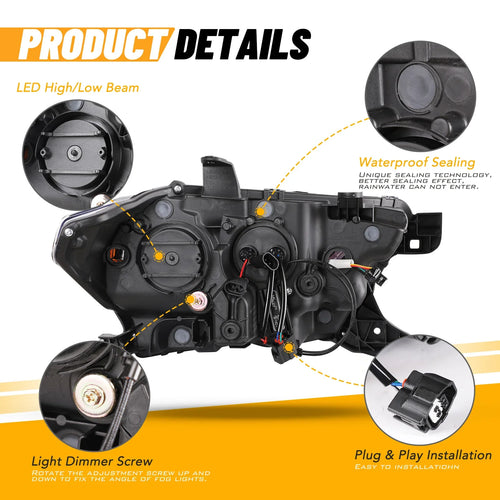 Winjet 2016-2023 Toyota Tacoma DRL Head Lights - Glossy Black/Clear OffRoadUSA.com