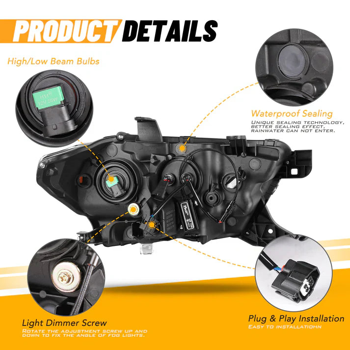 Winjet 2016-2019 Toyota Tacoma/2020-2023 Tacoma SR SR5 TRD Sport DRL Head Lights - Glossy Black/ Clear