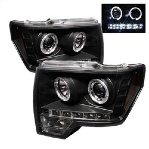 Spyder Ford F150 09-14 Projector Headlights Halogen Model- LED Halo LED Blk PRO-YD-FF15009-HL-BK OffRoadUSA.com