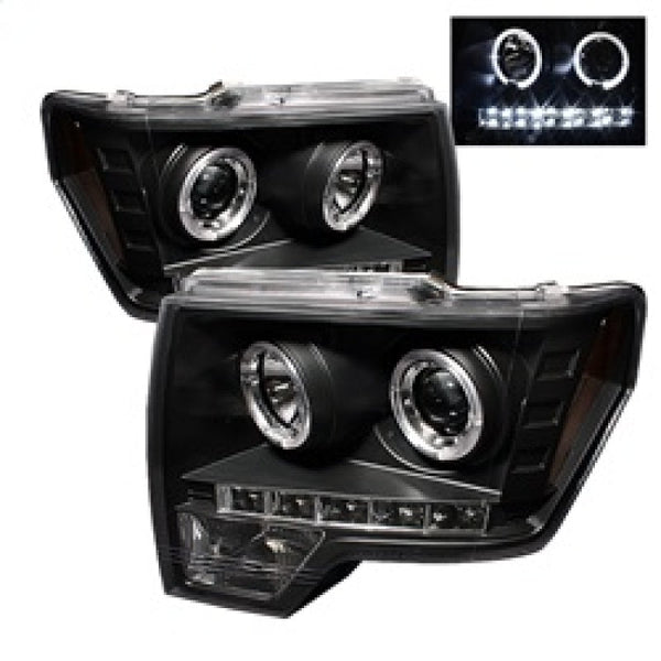 Spyder Ford F150 09-14 Projector Headlights Halogen Model- LED Halo LED Blk PRO-YD-FF15009-HL-BK OffRoadUSA.com