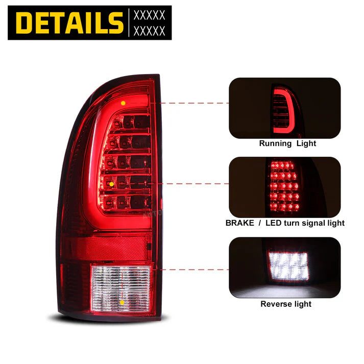 Winjet 2005-2015 Toyota Tacoma LED Tail Light w/Red Turn Signal Light - Chrome / Red