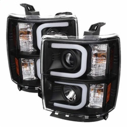 Spyder Chevy Silverado 1500 14-16 Projector Headlights Light Bar DRL Blk PRO-YD-CS14-LBDRL-BK OffRoadUSA.com
