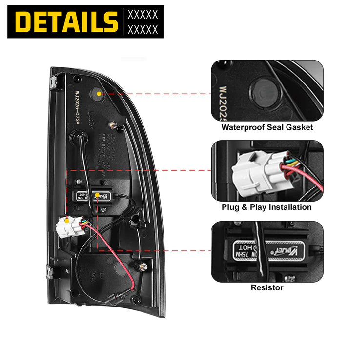 Winjet 2005-2015 Toyota Tacoma LED Sequential Tail Light w/Red Turn Signal - Glossy Black / Clear