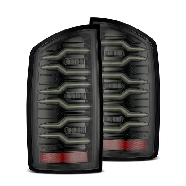 AlphaRex 07-08 Dodge Ram 1500/07-09 Dodge Ram 2500/3500 Truck LUXX-Series LED Tail Lights Alpha-Black OffRoadUSA.com