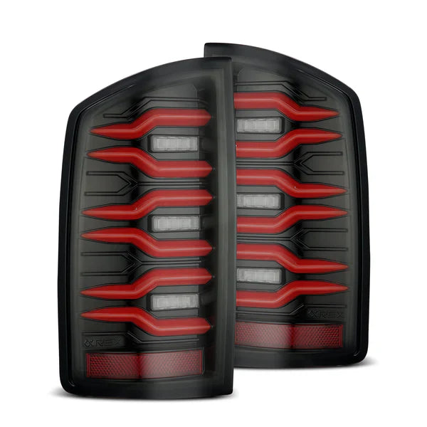 AlphaRex 07-08 Dodge Ram 1500/07-09 Dodge Ram 2500/3500 Truck LUXX-Series LED Tail Lights Black Red OffRoadUSA.com