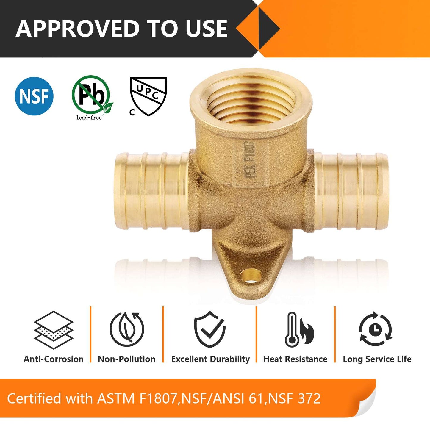 PEX-B Crimp 3/4" PEX x 3/4" PEX x 3/4" Drop Ear Tee (Lead Free)