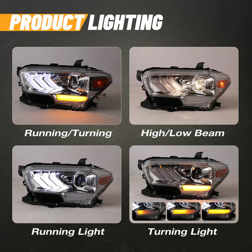 Winjet 2016-2019 Toyota Tacoma/2020-2023 Tacoma SR SR5 TRD Sport DRL Head Lights - Chrome/Clear OffRoadUSA.com