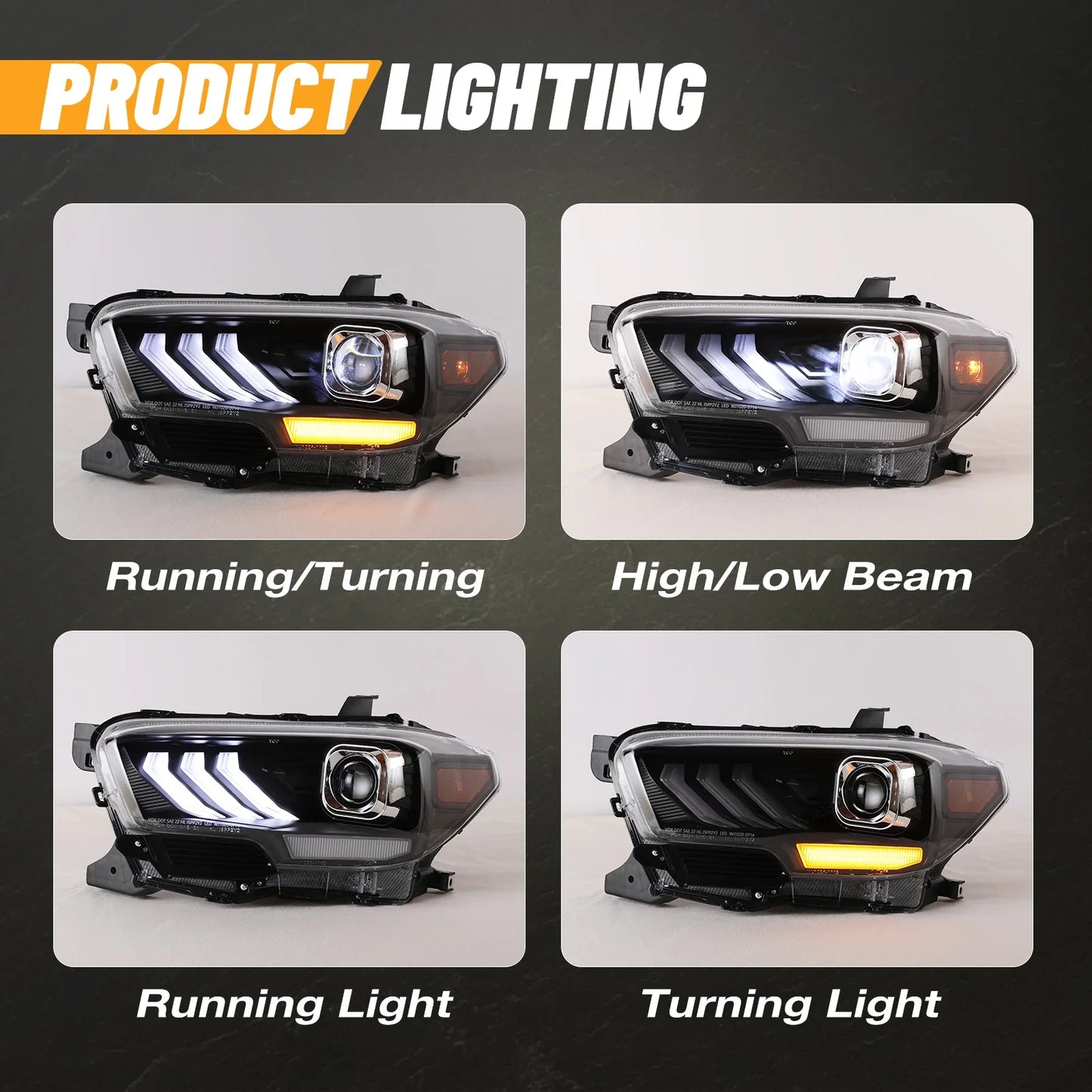 Winjet 2016-2023 Toyota Tacoma DRL Head Lights - Glossy Black/Clear