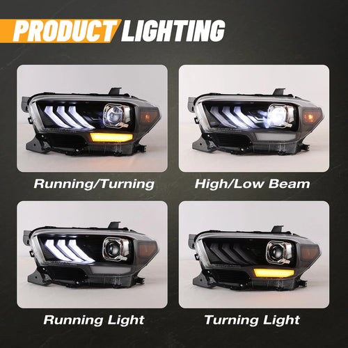 Winjet 2016-2023 Toyota Tacoma DRL Head Lights - Glossy Black/Clear OffRoadUSA.com