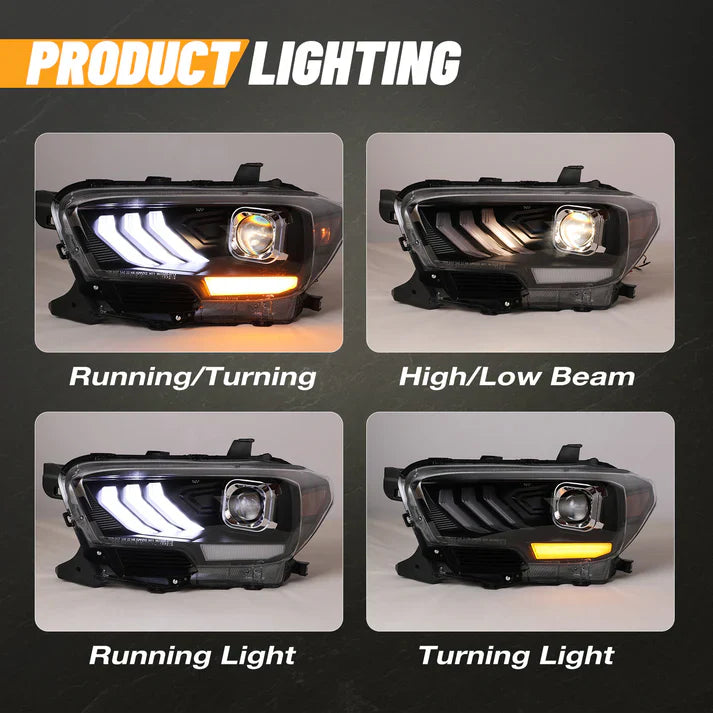 Winjet 2016-2019 Toyota Tacoma/2020-2023 Tacoma SR SR5 TRD Sport DRL Head Lights - Glossy Black/ Clear