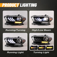 Winjet 2016-2019 Toyota Tacoma/2020-2023 Tacoma SR SR5 TRD Sport DRL Head Lights - Glossy Black/Clear OffRoadUSA.com