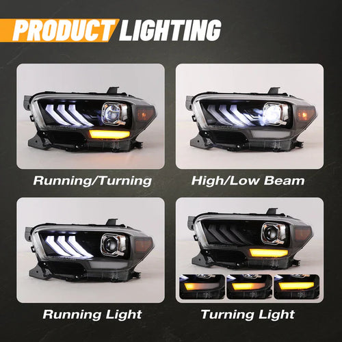 Winjet 2016-2019 Toyota Tacoma/2020-2023 Tacoma SR SR5 TRD Sport DRL Head Lights - Glossy Black/Clear OffRoadUSA.com