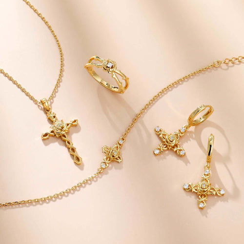 Floral Cross June Rose Birth Flower Necklace vanimy